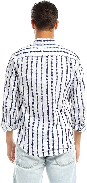 97820 Self Patterned Full Buttoned Navy Blue & White Shirt