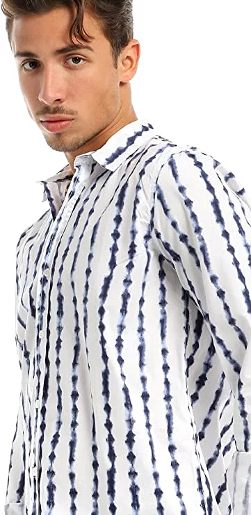 97820 Self Patterned Full Buttoned Navy Blue & White Shirt