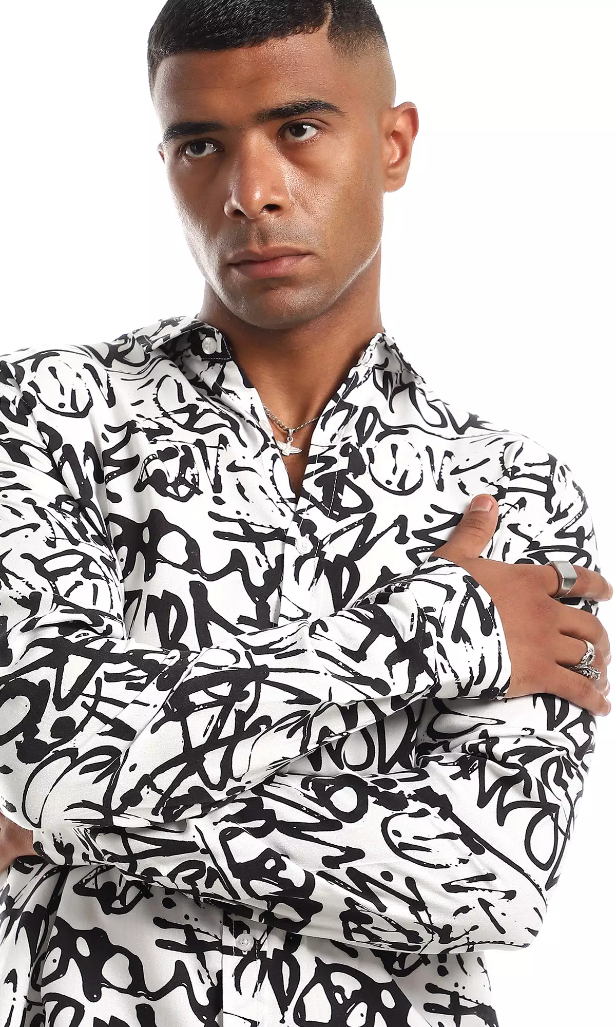 97834 Classic Collar Self Patterned Black & White Shirt