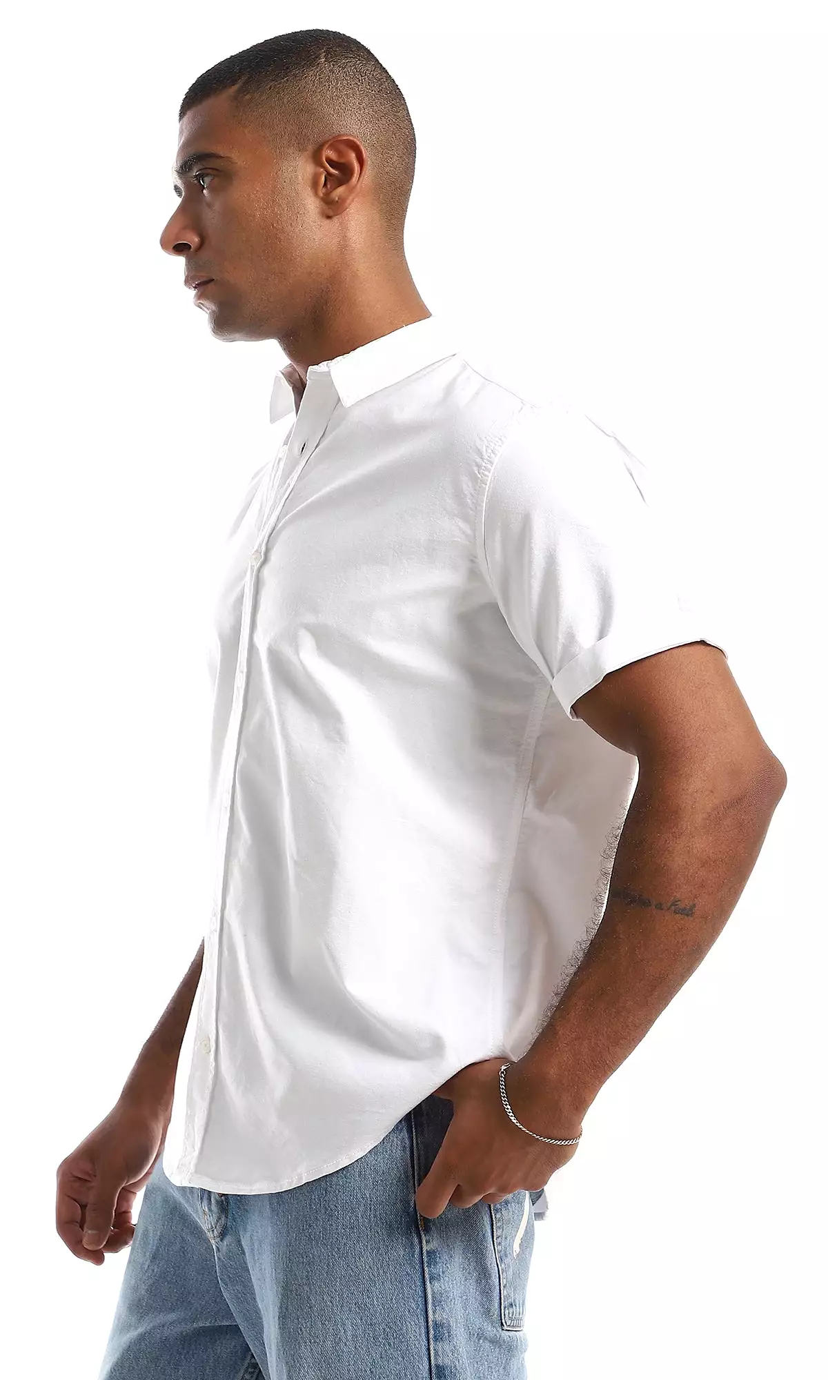 97850 Plain Short Sleeves Buttoned White Shirt