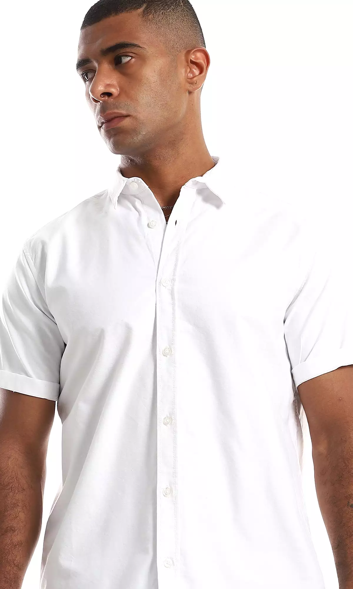 97850 Plain Short Sleeves Buttoned White Shirt