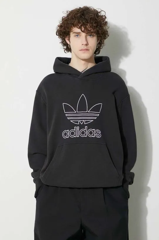 adidas Originals cotton sweatshirt Trefoil Hoodie men's black color IU2373