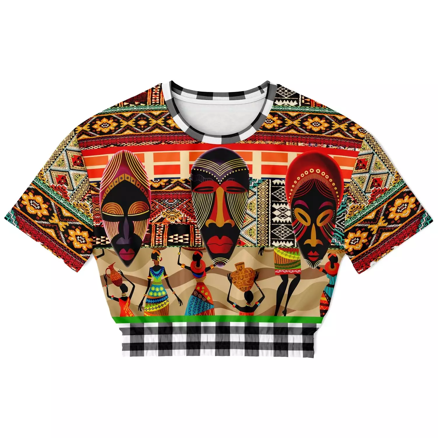 Africa Bombastic Short Sleeve Cropped Eco-Poly Sweater