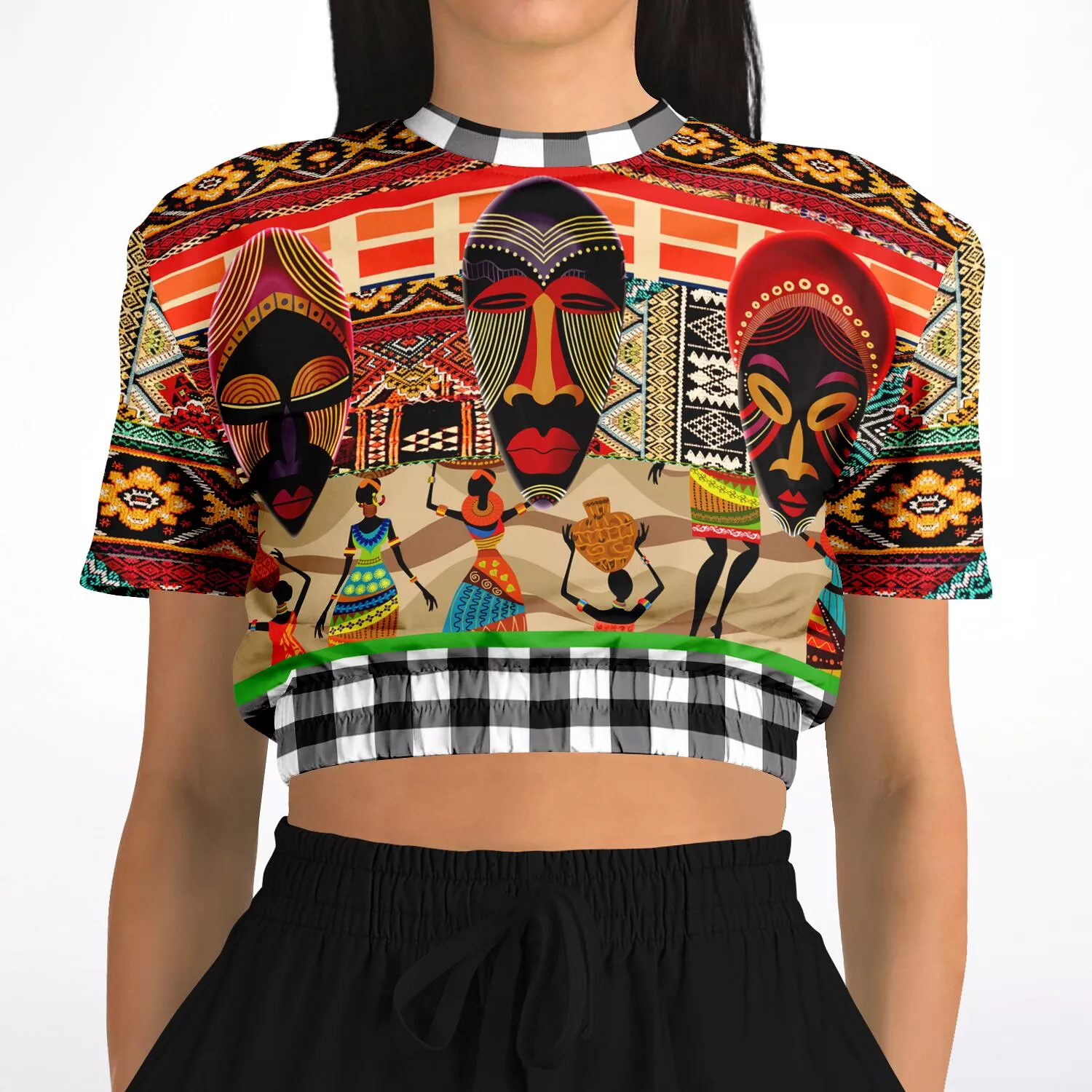 Africa Bombastic Short Sleeve Cropped Eco-Poly Sweater