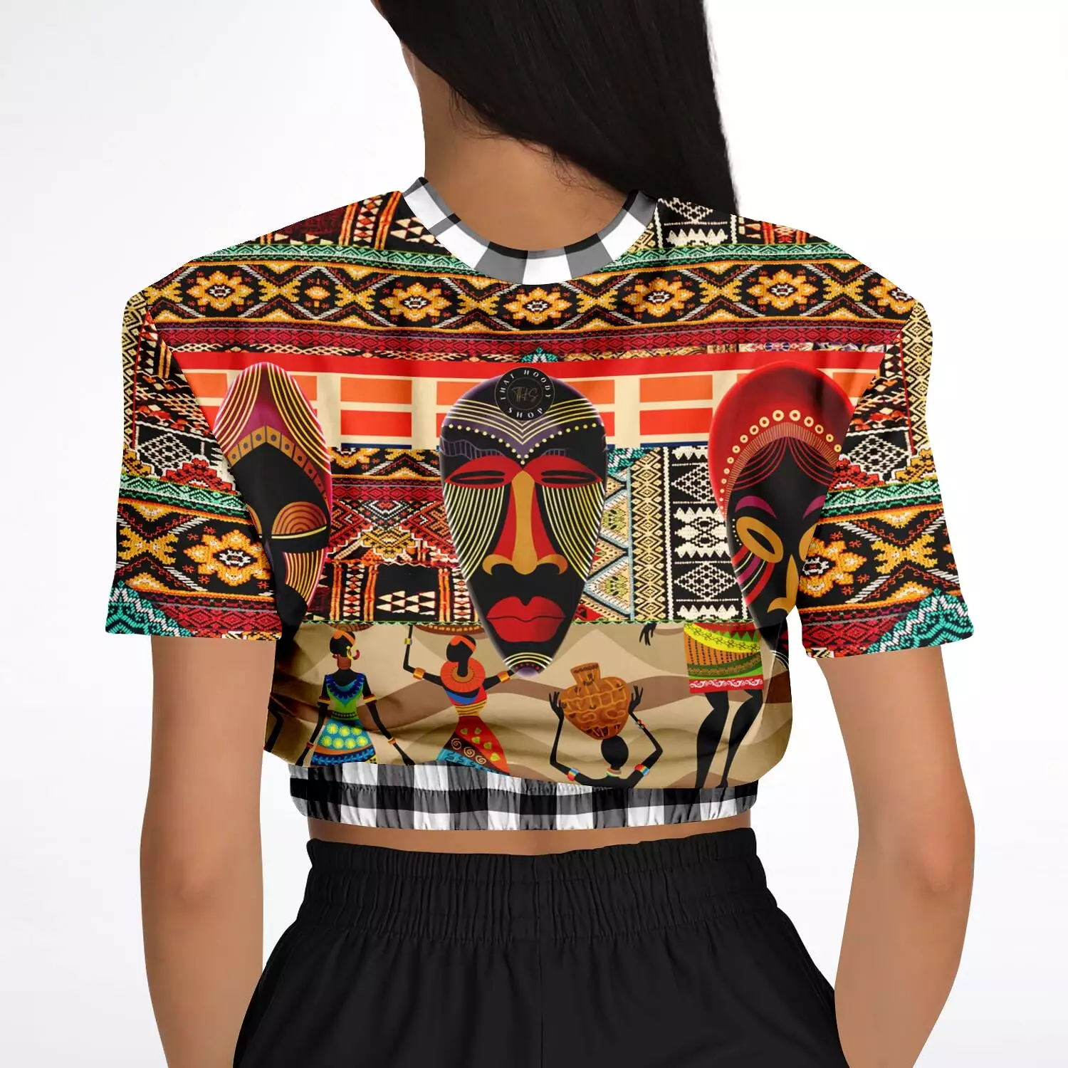 Africa Bombastic Short Sleeve Cropped Eco-Poly Sweater