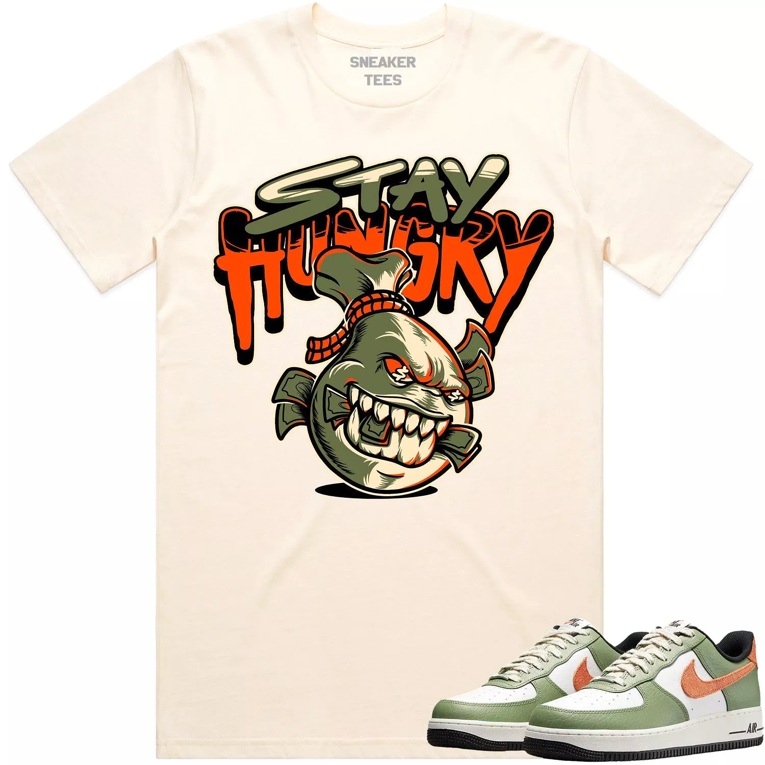 Air Force 1 Oil Green Shirt to Match - CELADON STAY HUNGRY