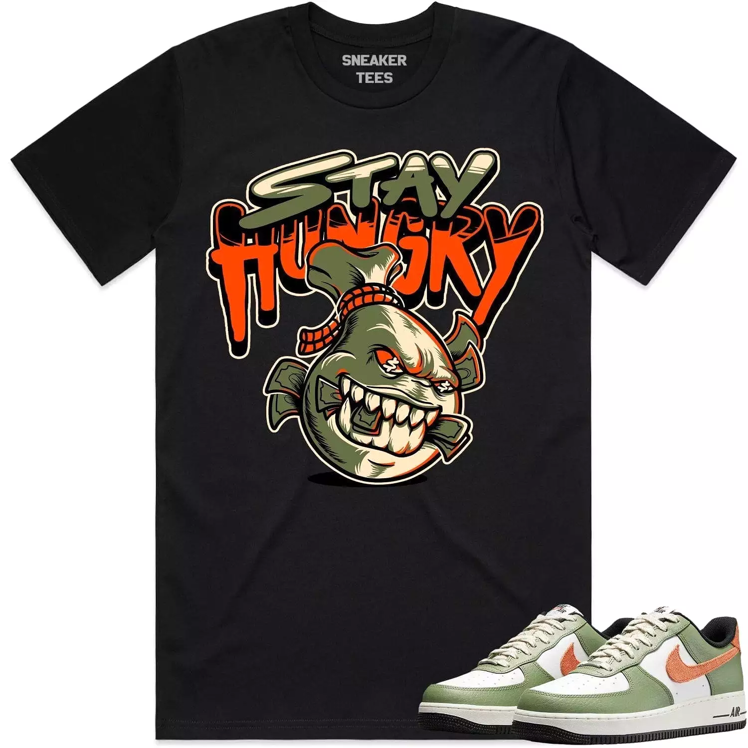 Air Force 1 Oil Green Shirt to Match - CELADON STAY HUNGRY