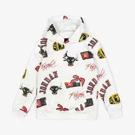 All Over Print Fleece Pullover Grade School Hoodie (Natural/Red)