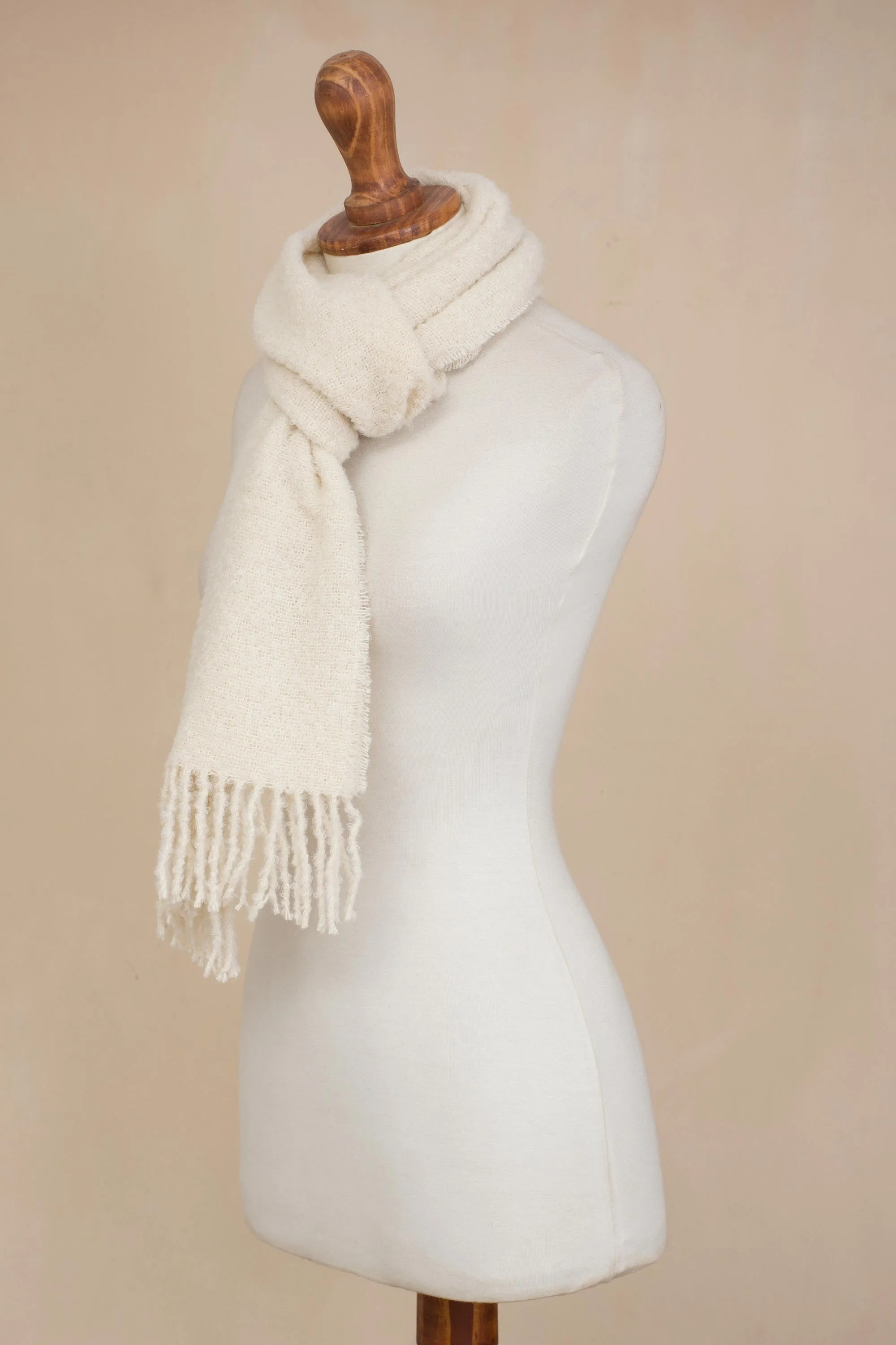 Andean Delight in Bone 100% Alpaca Wrap Scarf in Solid Bone from Peru