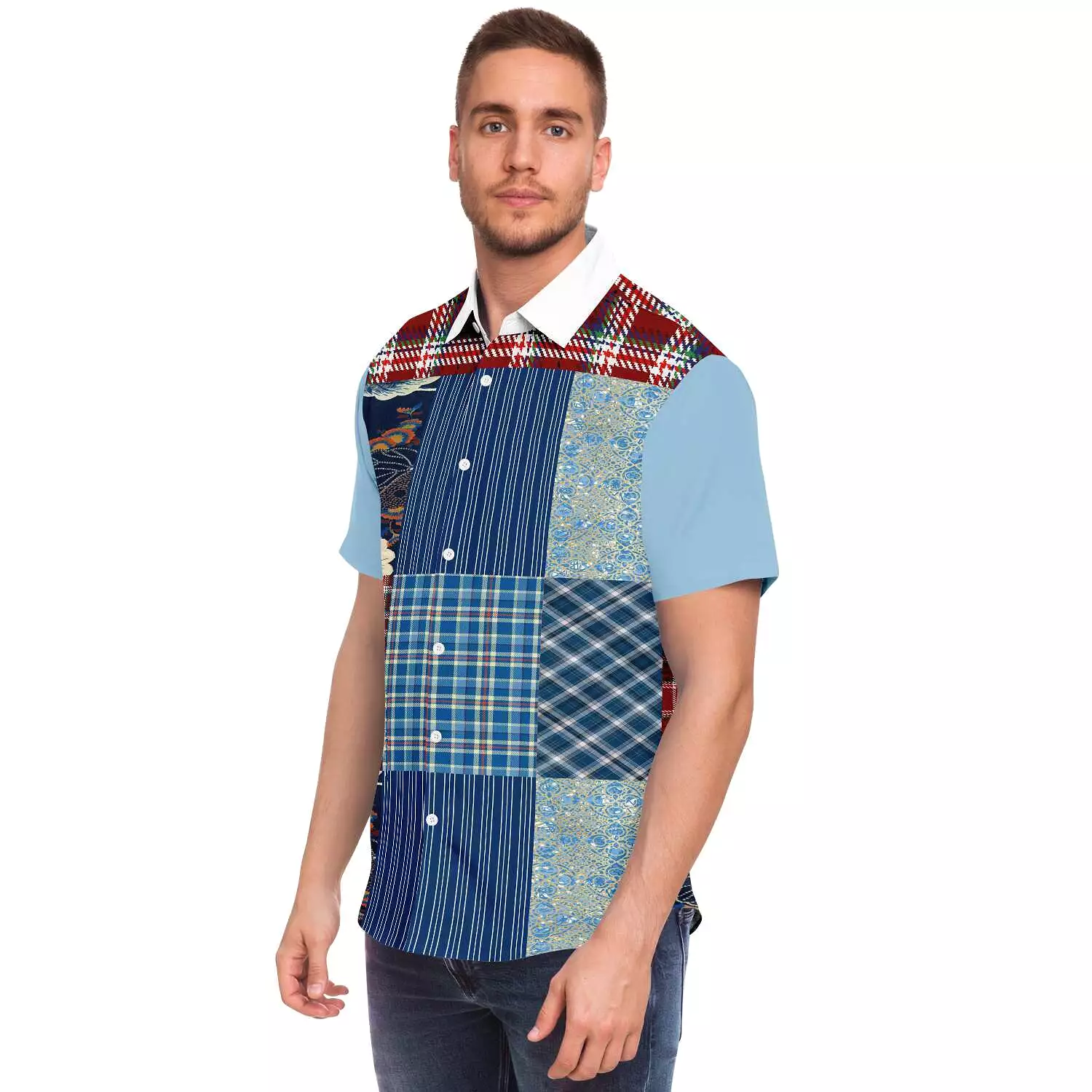 Andromeda Blue Patchwork Button Down Shirt