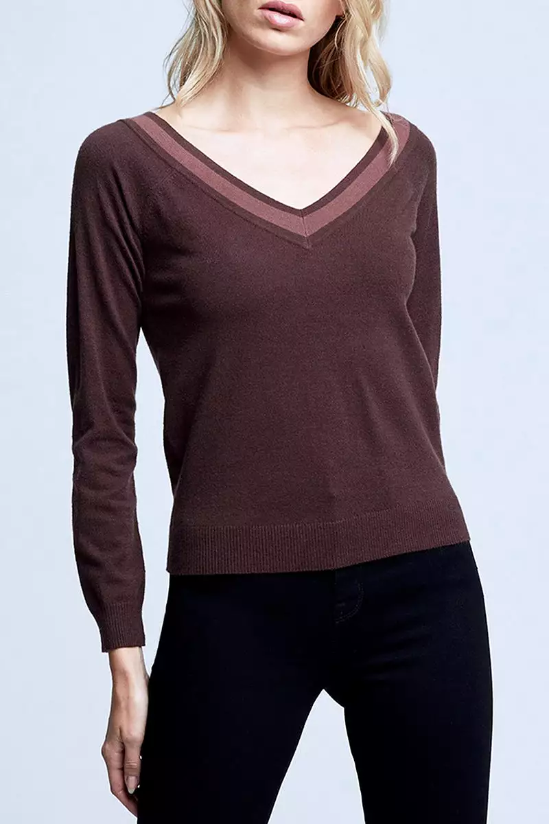 Antoinette V-Neck Sweater in Chocolate Brown