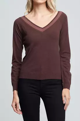 Antoinette V-Neck Sweater in Chocolate Brown