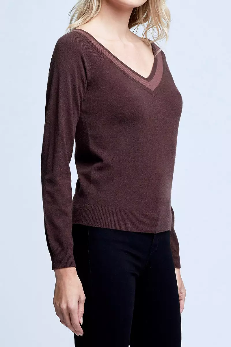 Antoinette V-Neck Sweater in Chocolate Brown