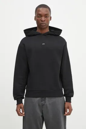 A.P.C. cotton sweatshirt hoodie boxy micro logo GOTS men's black color hooded smooth COHBX.H27911