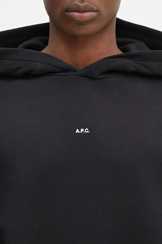 A.P.C. cotton sweatshirt hoodie boxy micro logo GOTS men's black color hooded smooth COHBX.H27911