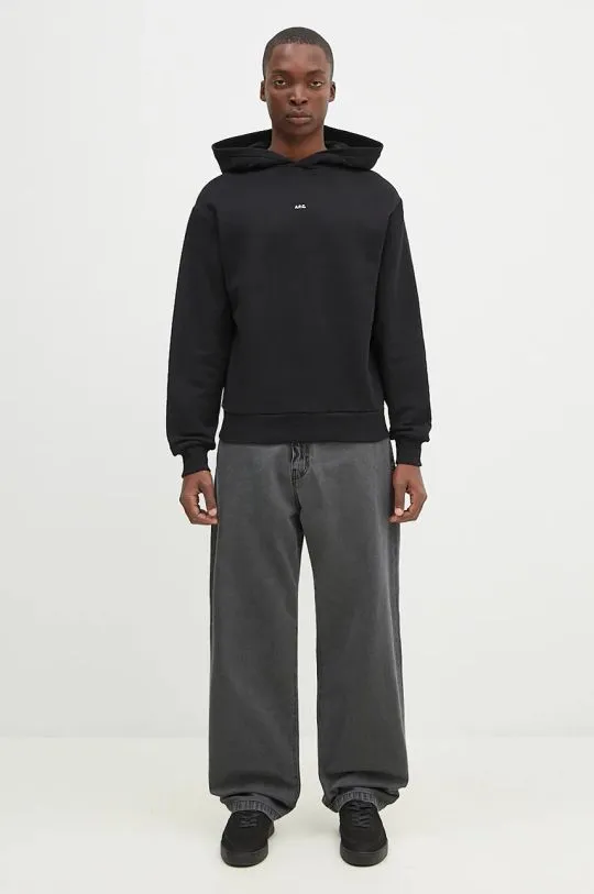 A.P.C. cotton sweatshirt hoodie boxy micro logo GOTS men's black color hooded smooth COHBX.H27911