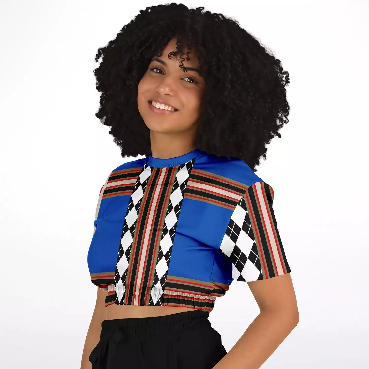 Argyle Blue DLX Short Sleeve Cropped Eco-Poly Sweater