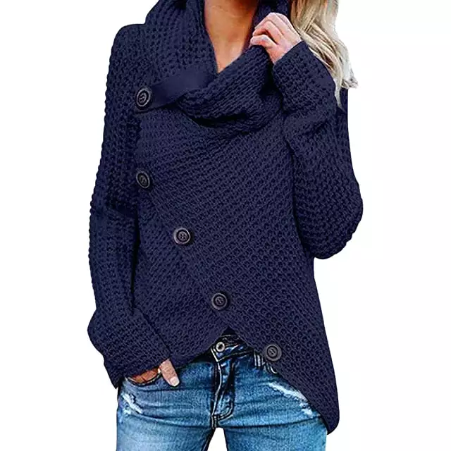 Ashore Shop Womens Knitted Pullover Turtleneck Cardigan Sweater