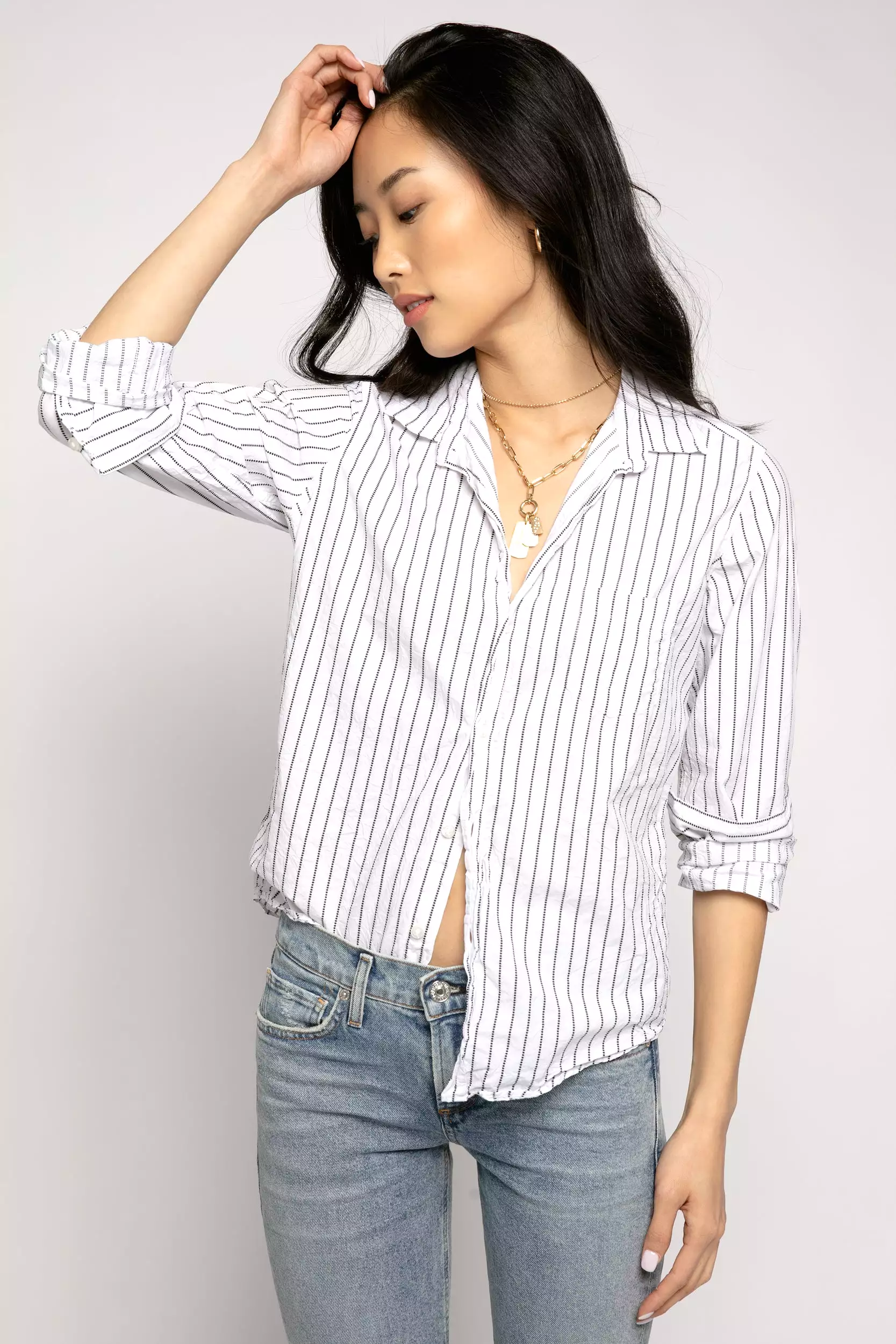 Barry Button Down Shirt in Black Dotted Stripe