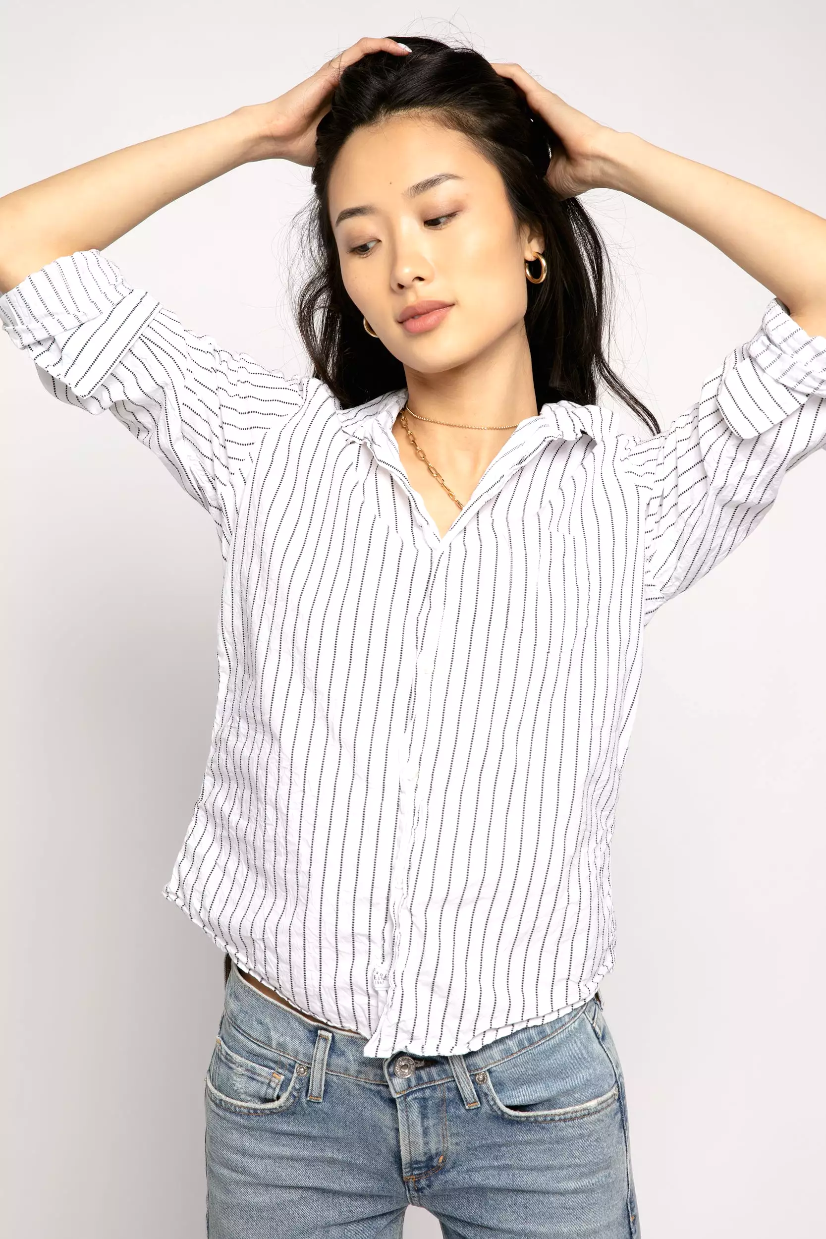 Barry Button Down Shirt in Black Dotted Stripe