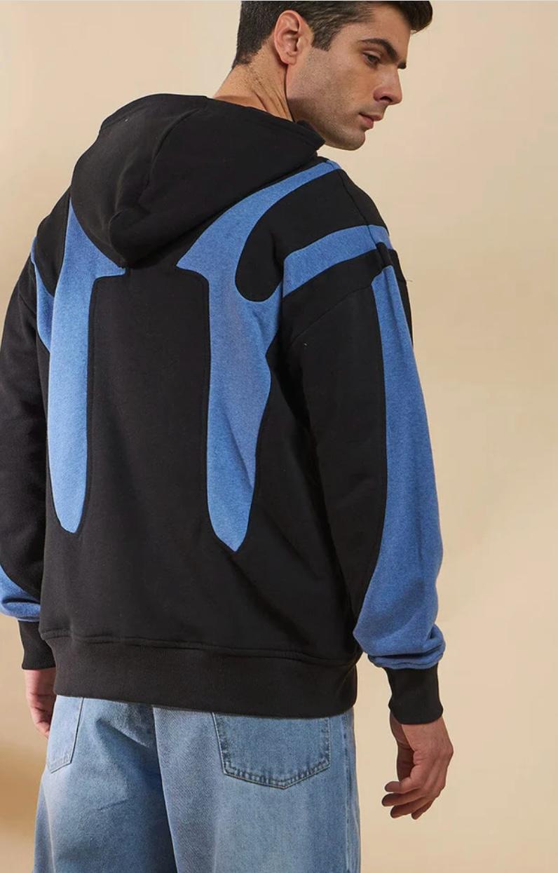 Black & Blue Cut Sew Zipped Hoodie