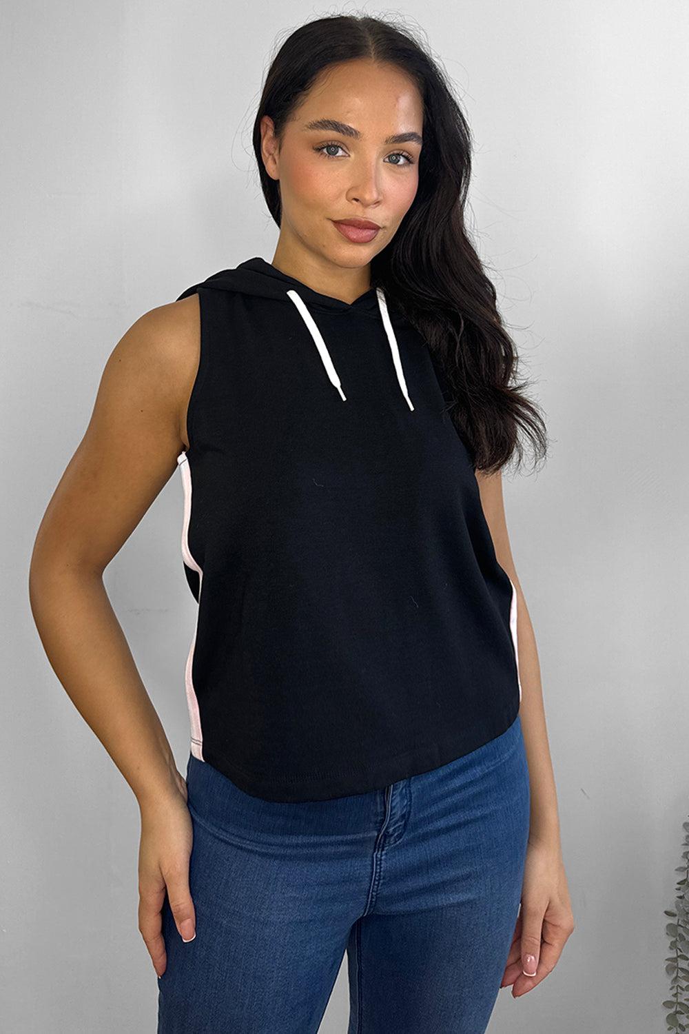 Black And White Cropped Sleeveless Hoodie