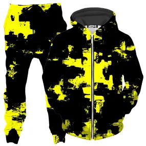 Black and Yellow Abstract Zip-Up Hoodie and Joggers Combo