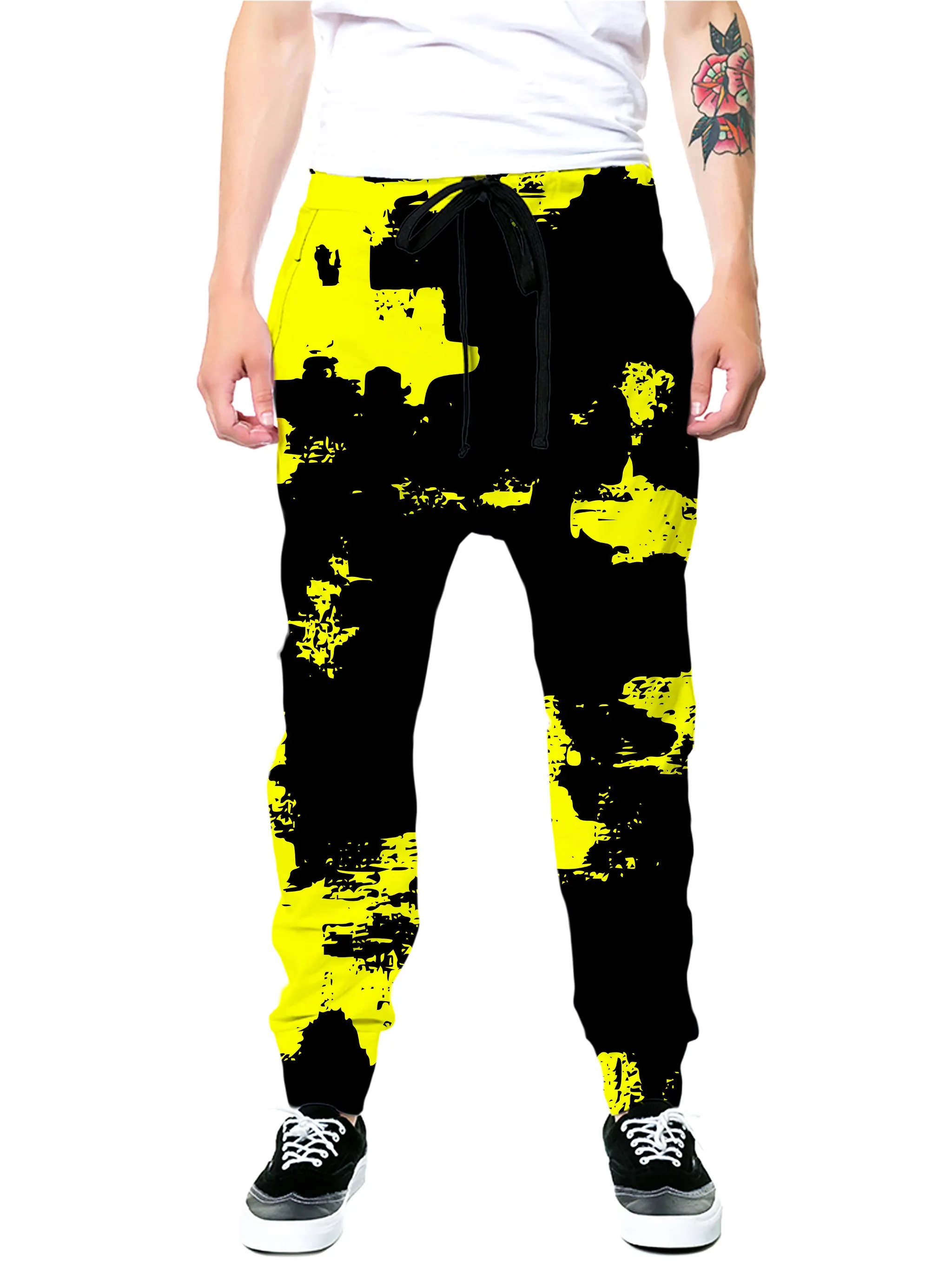 Black and Yellow Abstract Zip-Up Hoodie and Joggers Combo