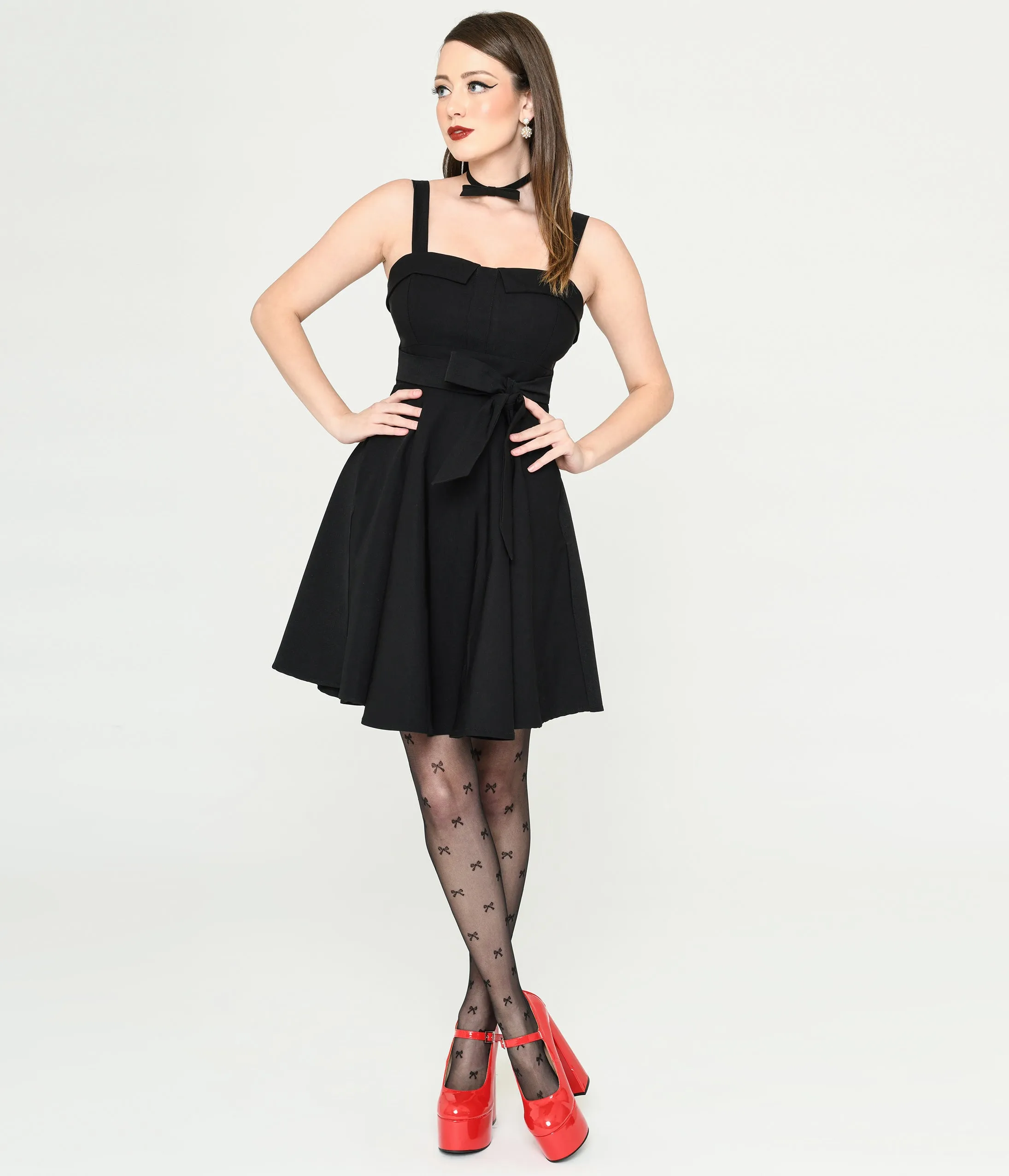 Black Bow Fit & Flare Mini Dress