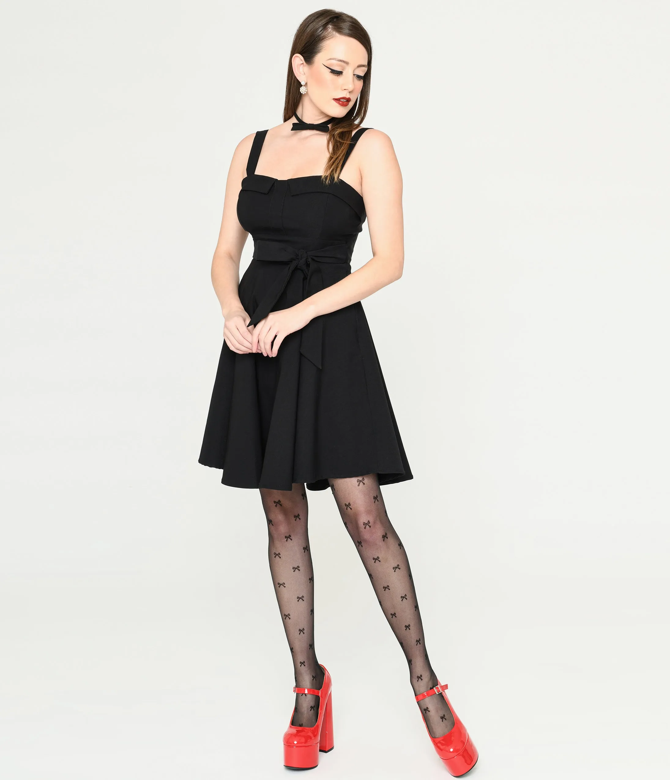 Black Bow Fit & Flare Mini Dress