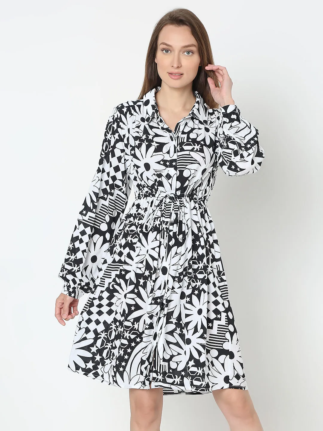 Black Printed Fit & Flare Dress