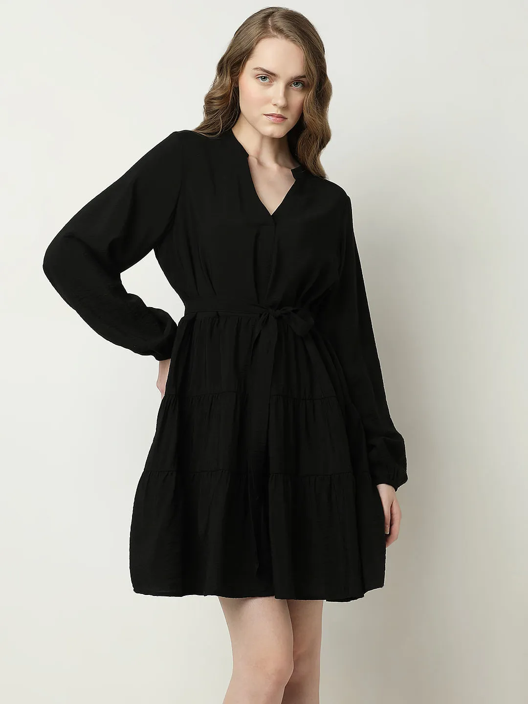 Black Tiered Fit & Flare Dress