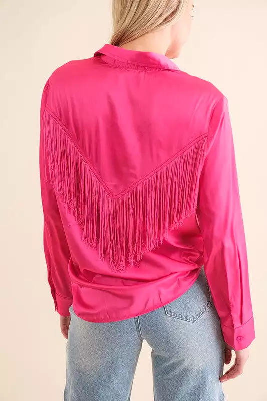 Blue B | Satin Shirt Blouse with Chevron Fringe