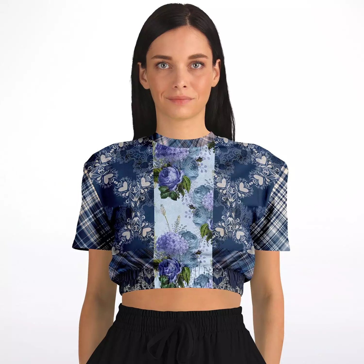 Blue Mystic Short Sleeve Cropped Eco-Poly Sweater