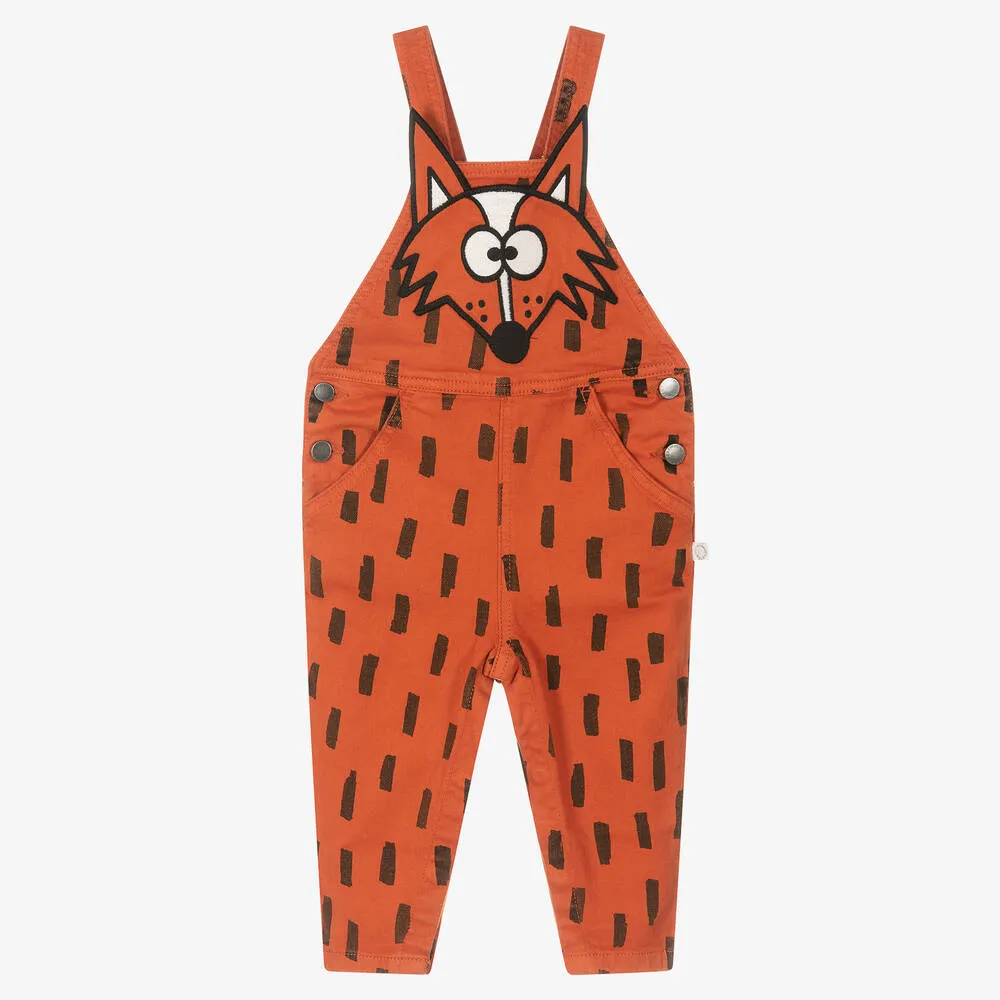 Boys Brown Denim Fox Dungarees