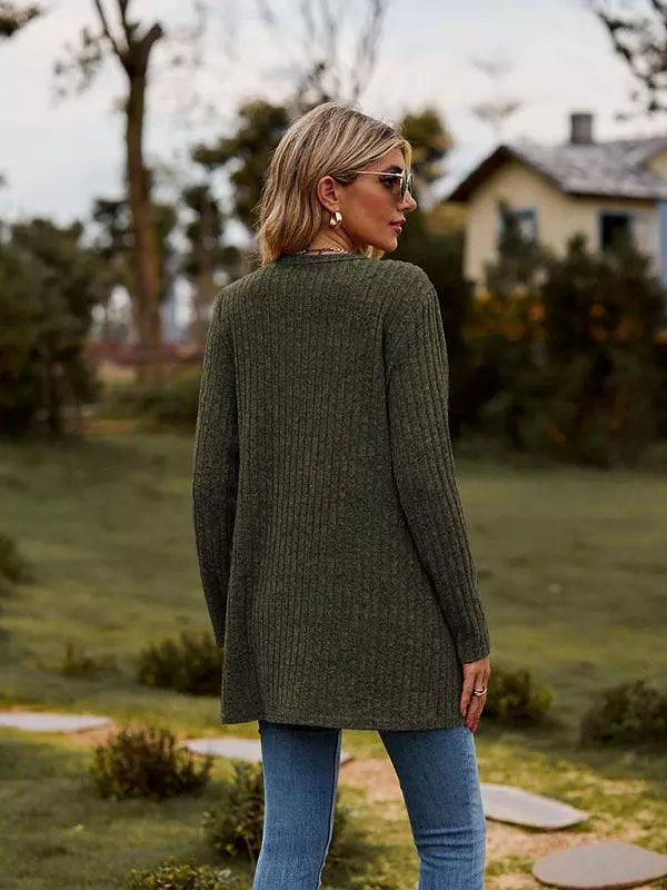 Brushed Pitted Ladies Cardigan Sweater