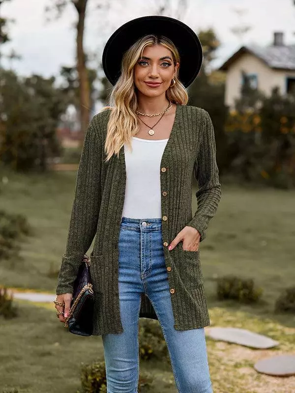 Brushed Pitted Ladies Cardigan Sweater