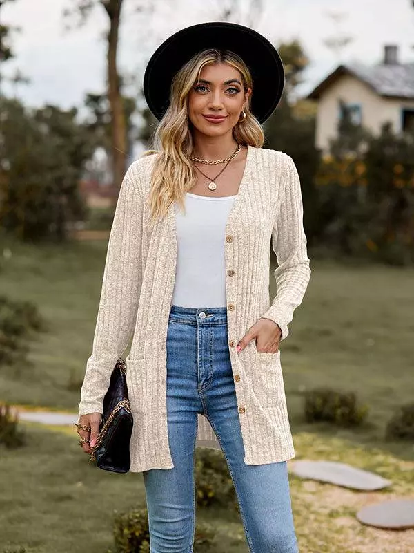 Brushed Pitted Ladies Cardigan Sweater