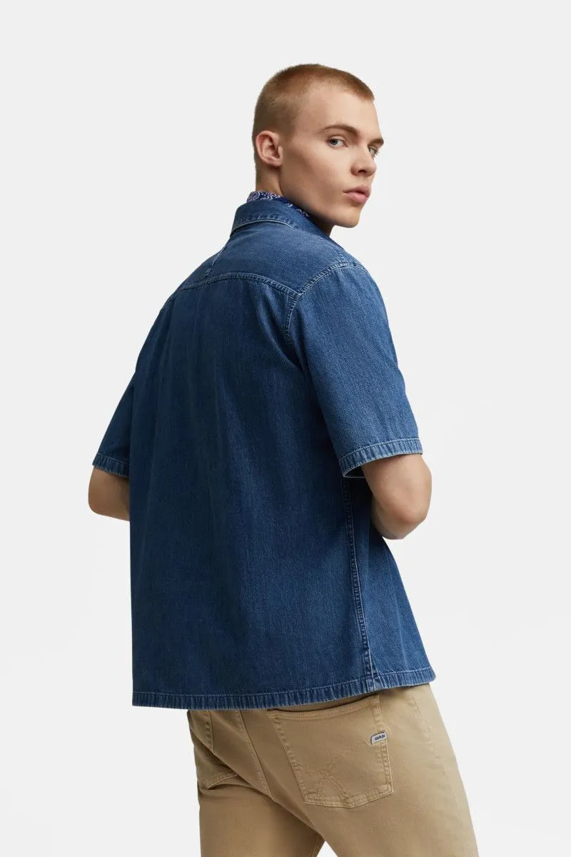 Camicia a manica corta in denim uomo Blu