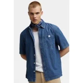 Camicia a manica corta in denim uomo Blu