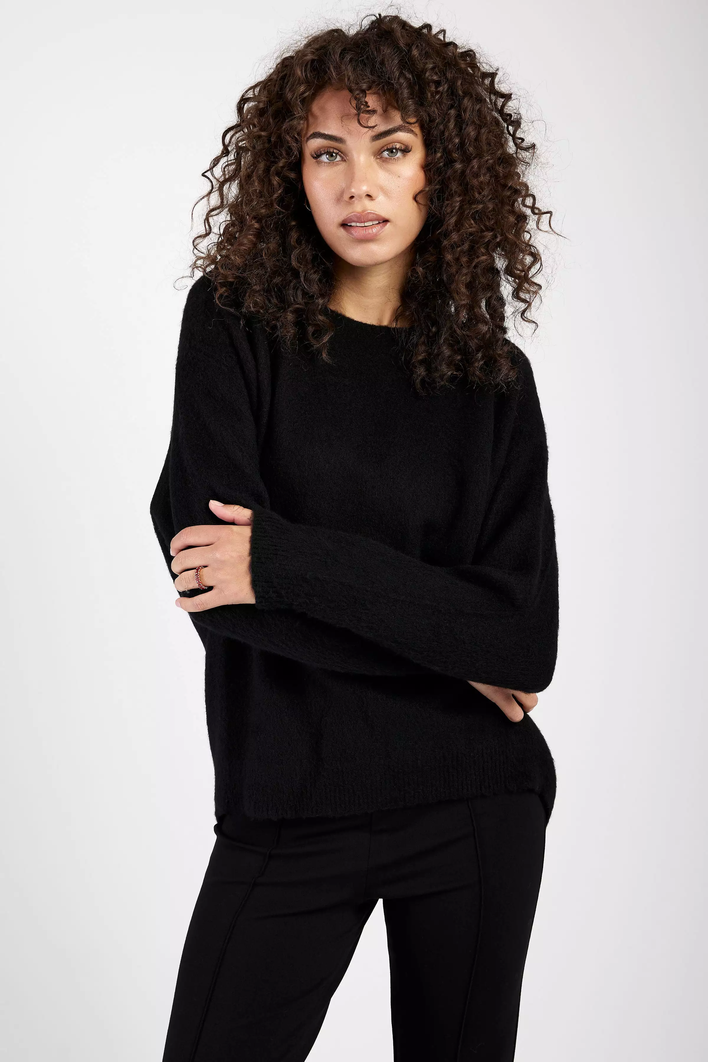 Carded Cashmere Pullover Sweater in Nero