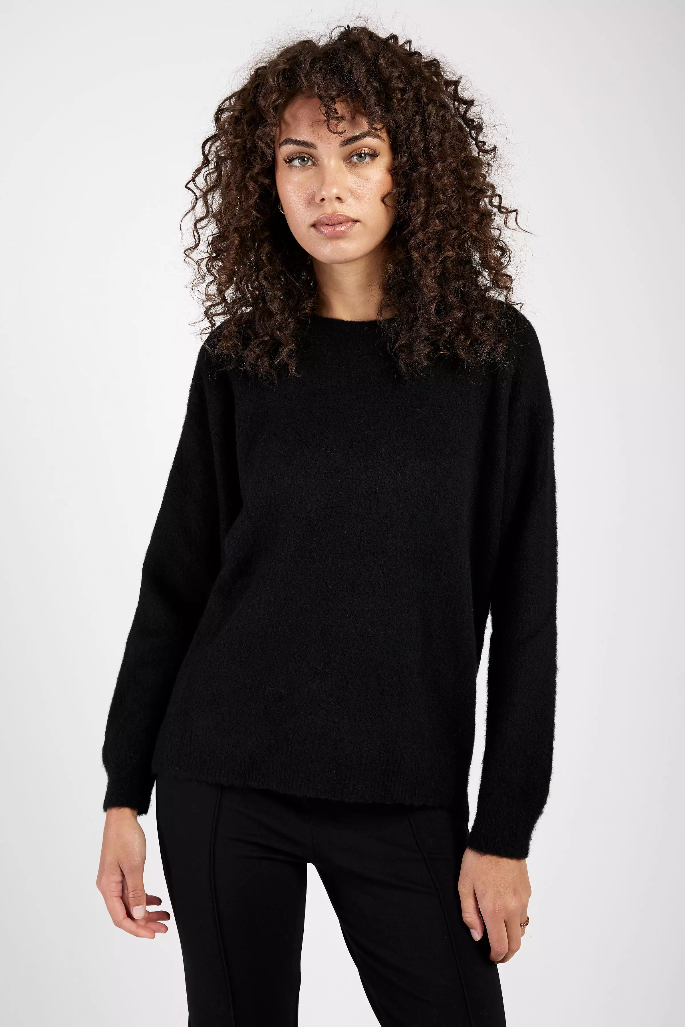 Carded Cashmere Pullover Sweater in Nero