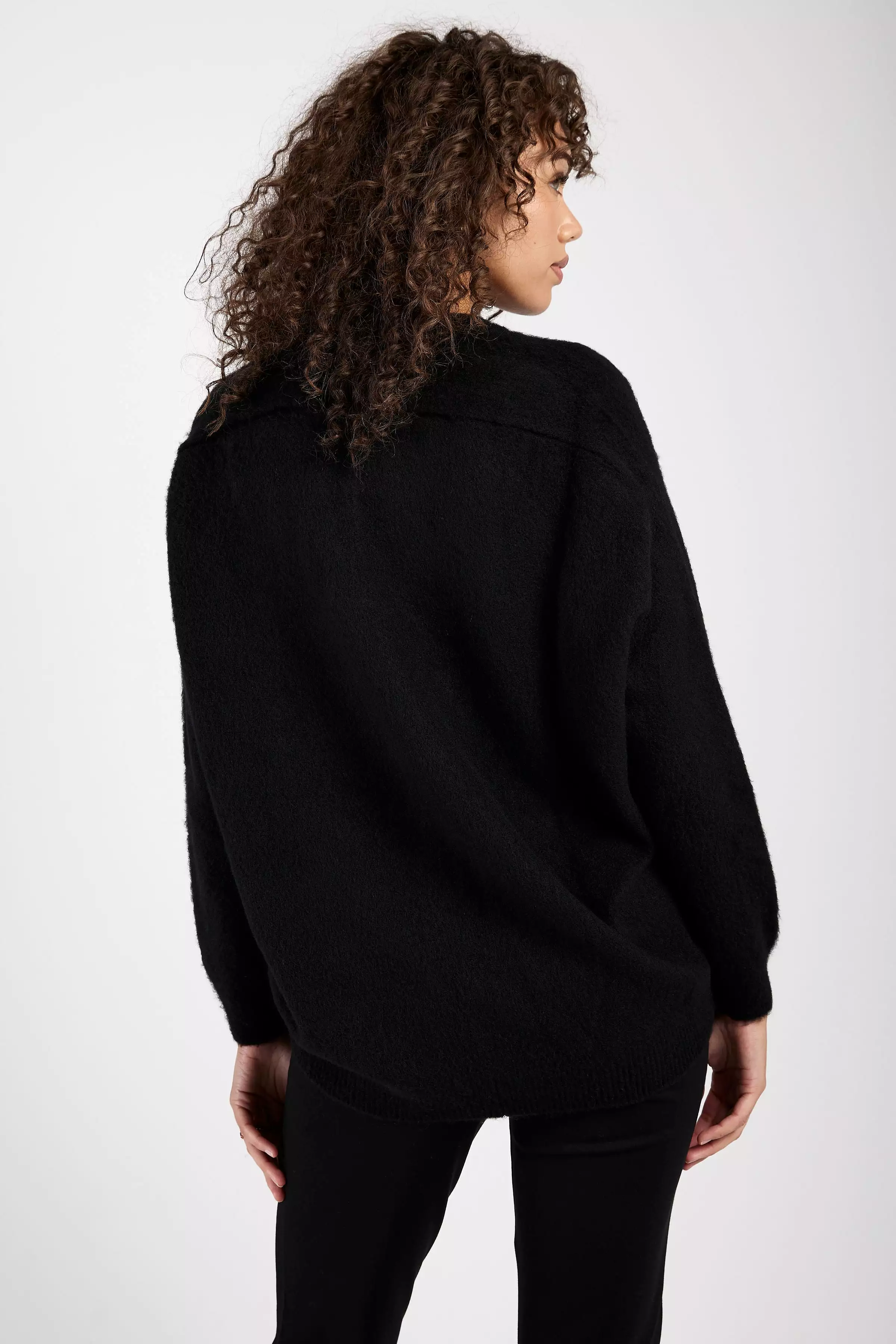 Carded Cashmere Pullover Sweater in Nero