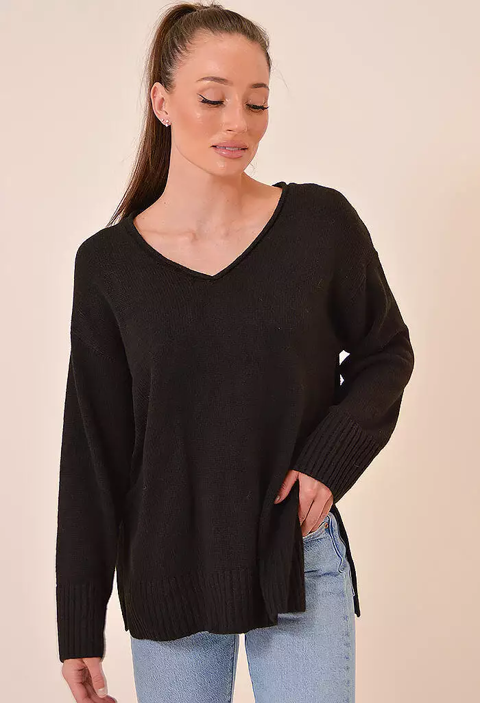 Casual Cozy V-Neck Sweater-Black