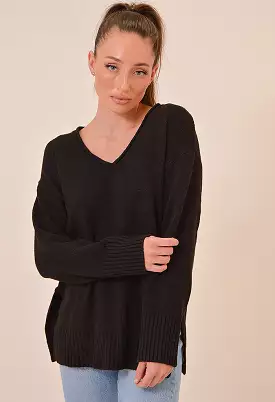 Casual Cozy V-Neck Sweater-Black