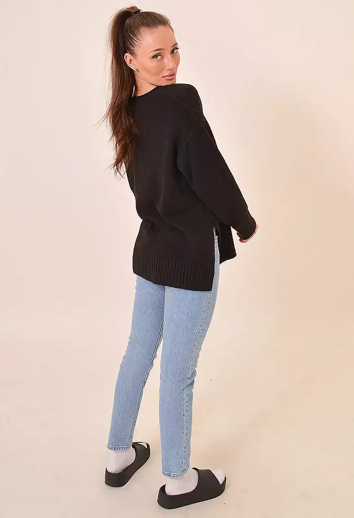 Casual Cozy V-Neck Sweater-Black