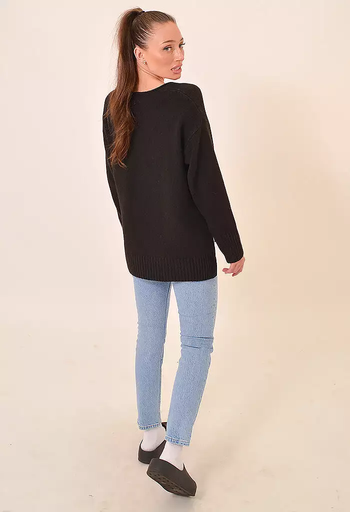 Casual Cozy V-Neck Sweater-Black