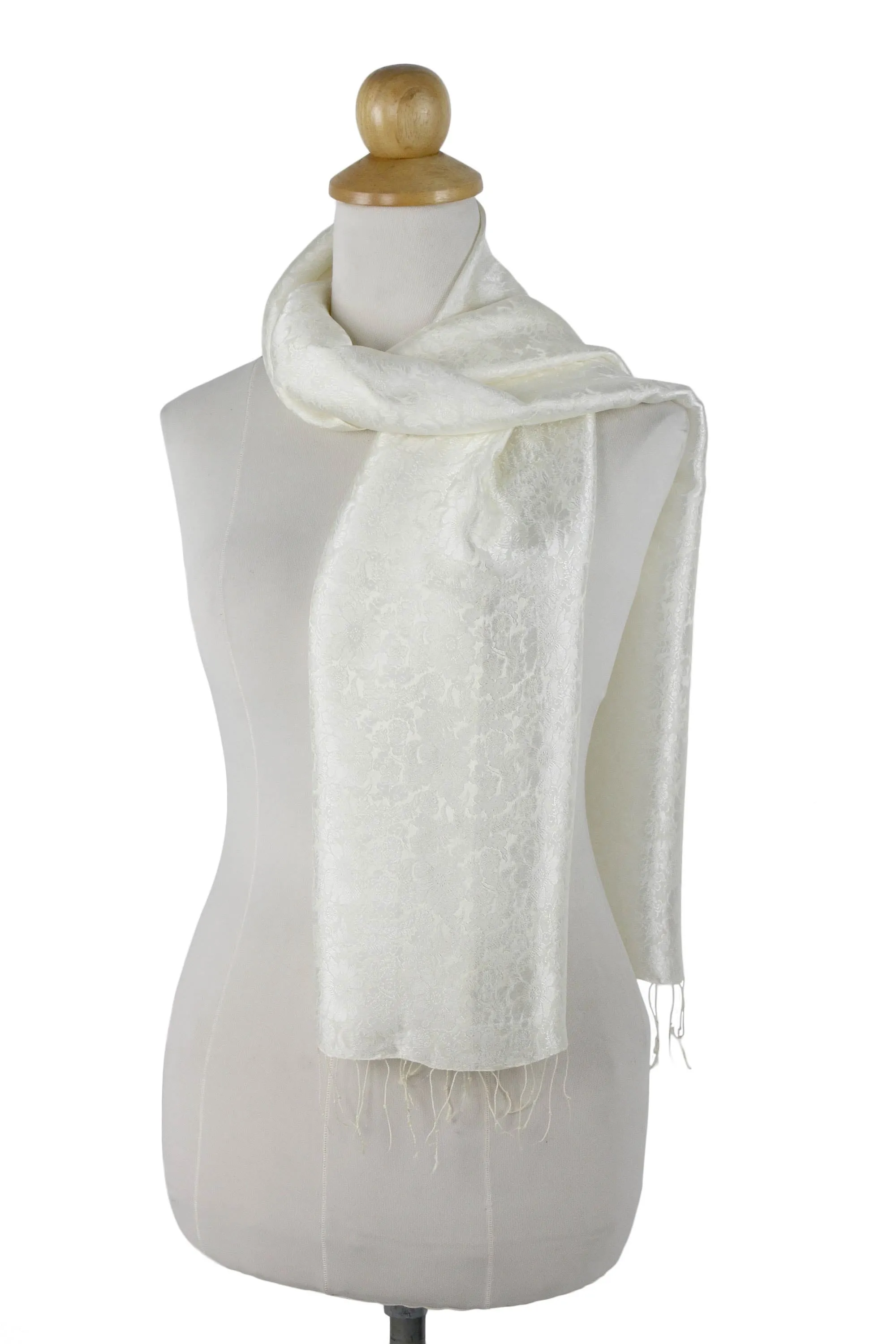 Champagne Bouquet Flowers on Cream Color Scarf from Thailand