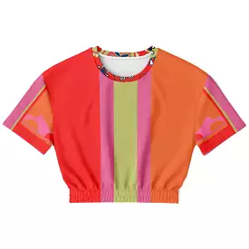 Chili Pepper Colorblock Camo Trio Short Sleeve Cropped Eco-Poly Sweater