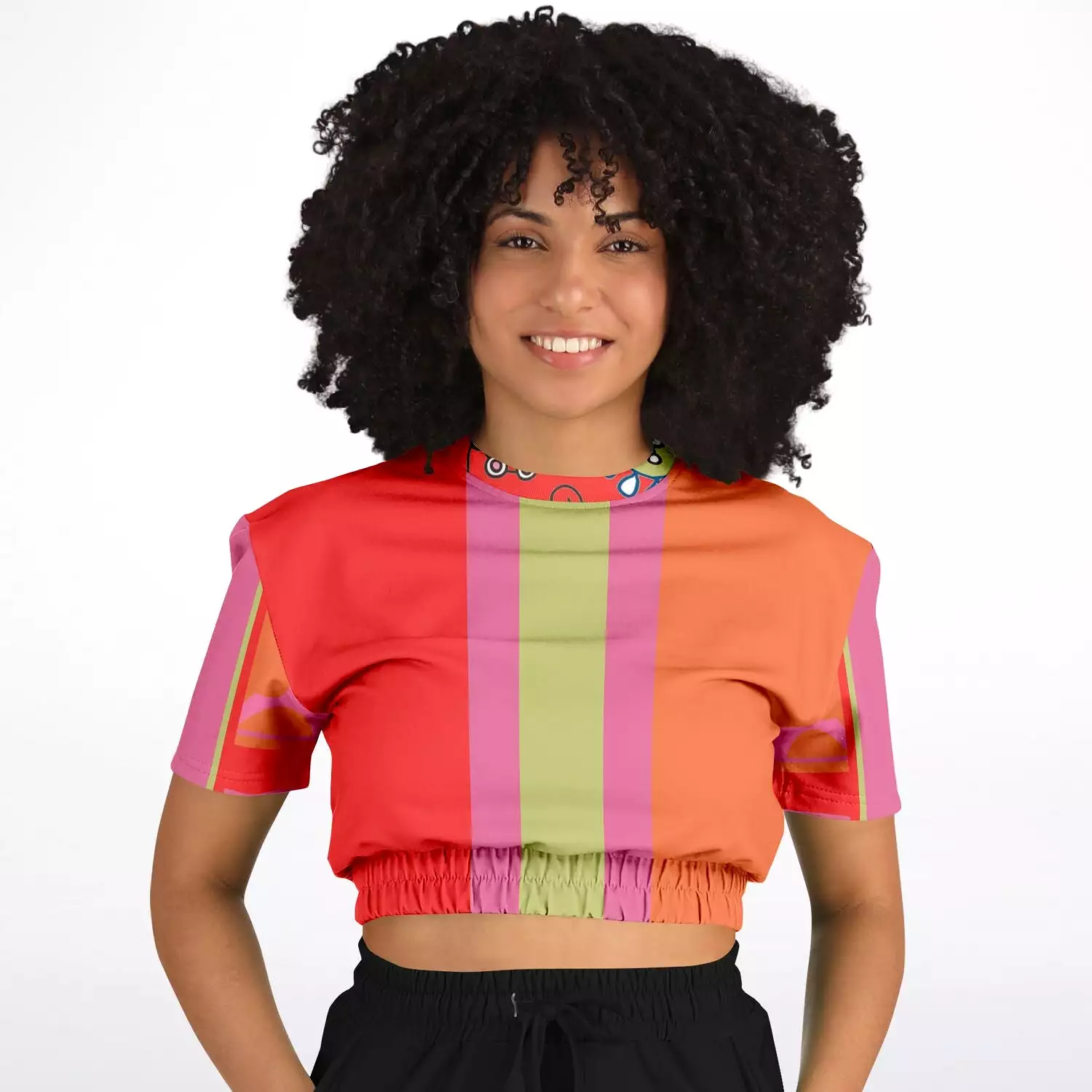 Chili Pepper Colorblock Camo Trio Short Sleeve Cropped Eco-Poly Sweater